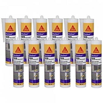 Ensemble de 12 tubes de silicone SIKA SikaSeal 109 Menuiserie – Blanc PVC – 300 ml
