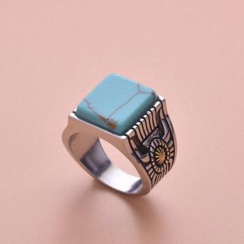 Bague Antique fleurie en turquoise