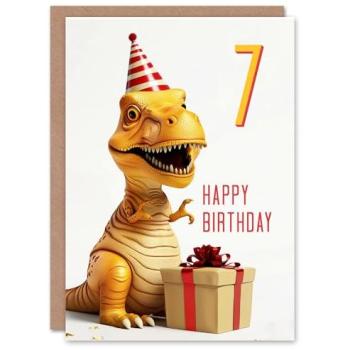 Roaring 7th Birthday Bash Set with T‑Rex Hat & Card