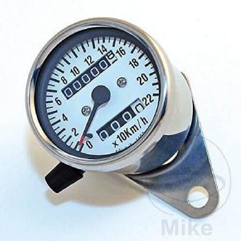 Edelstahl-Tacho D= 60mm, weißes Ziffernblatt, bis 220 km/h