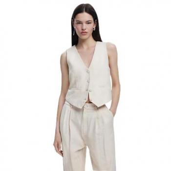 Desigual Women’s Portland Vest – Beige, XL
