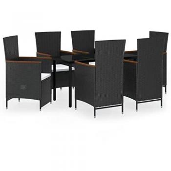 Black VidaXL Outdoor Dining Collection – 7 Piece Set with Cushions