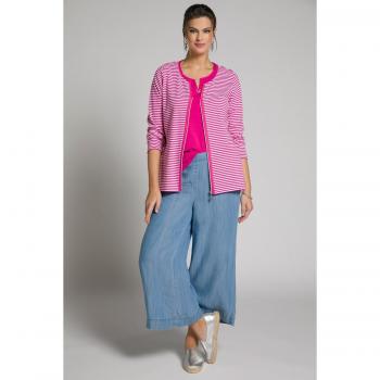 Felpa con scollo a girocollo e righe, Donna, Rosa, Taglie Forti, Cotone