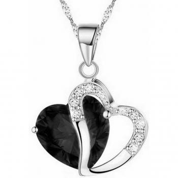 Collar de abalorio con corazón de cristal y cadena corta dorada