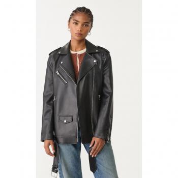 Stradivarius Giubbotto Biker Over‑Size in Pelle Nera L