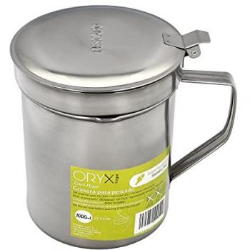 Recipiente Reciclaje Aceite Usado 1,0 L con Colador y Tapa de Acero Inoxidable