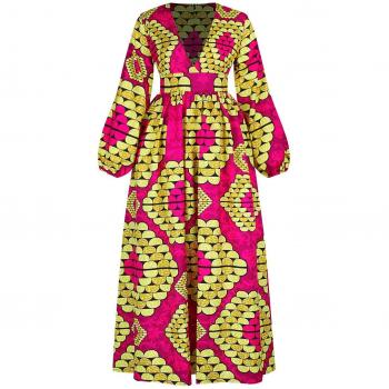 Riche Dashiki Long Dress – V-Neck Afro Chic Ensemble