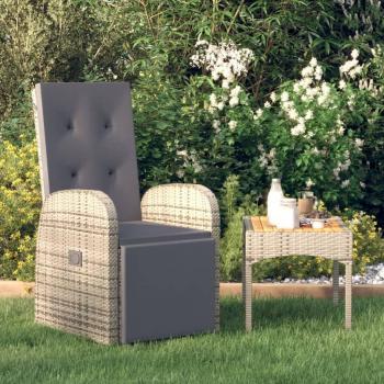 Chaise inclinable de jardin avec coussin gris en résine tressée