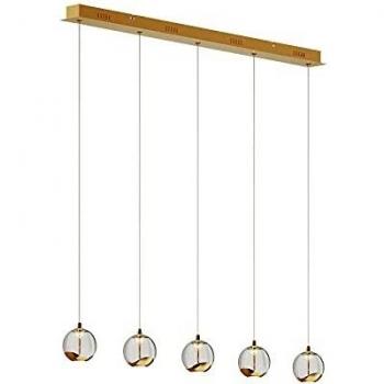 Lucande LED-Pendellampe Hayley, 96 cm, 5-flg., gold, Glas
