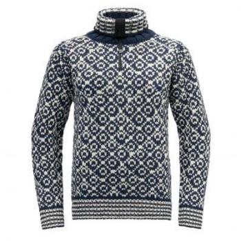 Pull à capuche DEVOLD SVALBARD en laine, fermeture éclair, col haut (NIGHT/OFFWHITE)