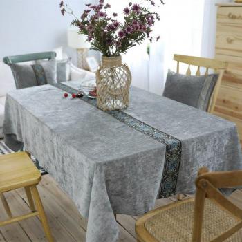 Embroidered Gray Table Cover for Rectangular Tables