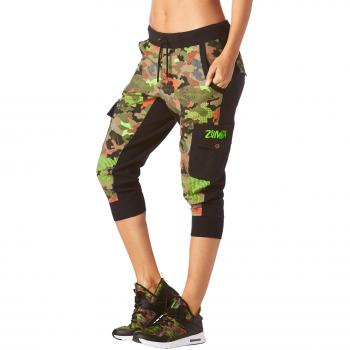 X‑Small Zumba Fitness Women’s Camo French Terry Cargo Capris – Bold Black