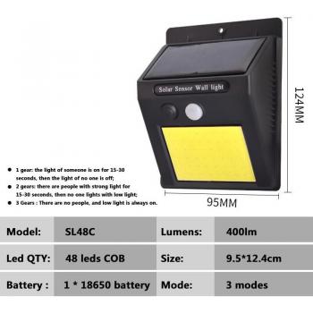 Lámpara de Pared Solar con Sensor de Movimiento, LED SMD2835 100, 3 Modos, Batería Integrada, Resistente al Agua
