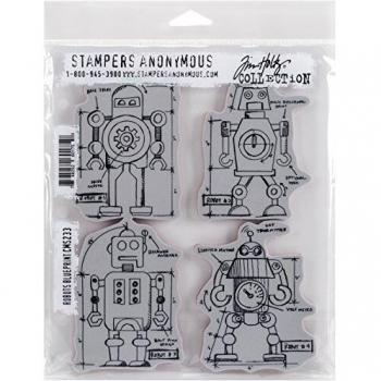 Cling‑Mount Grey Robot Blueprint Stamper