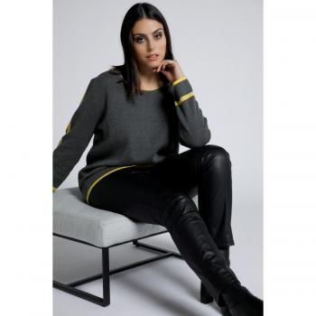 Maglione a righe blu, scollo girocollo, maniche lunghe, taglia 60/62, fibre sintetiche/cotone, Ulla Popken