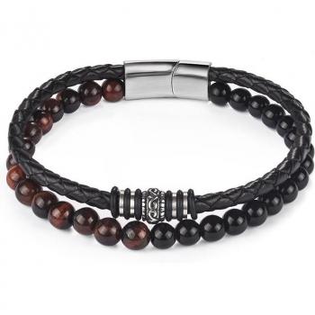 Accesorios para hombre: pulsera de cuero con cuentas de Ojo de Tigre