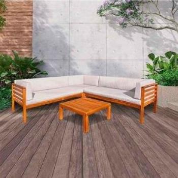 ORION91 Conjunto de Exterior Altair 7House, Jardín y Terraza, Madera de Acacia, 1 Mesita, 1 Sofá Rinconera, 2 Sofás Biplazas, Cojines Desenfundables
