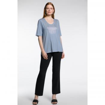 T-shirt donna taglie forti glitter applicazioni righe scollo a V mezze maniche blu viscosa 20/22 Ulla Popken