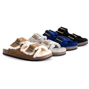 Aus Wooli Portsea Sheepskin Sandal, Black, UK 5