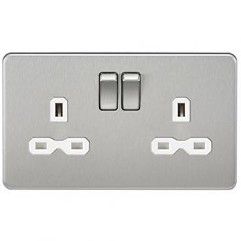 KnightsBridge 13A 2G DP Screwless Brushed Chrome Wall Socket