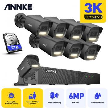Solution complète 5 MP vidéosurveillance ext., NVR 8 CH, 8 caméras nocturnes couleur, IP67, audio, mouvements détectés – 2 TB – Annke