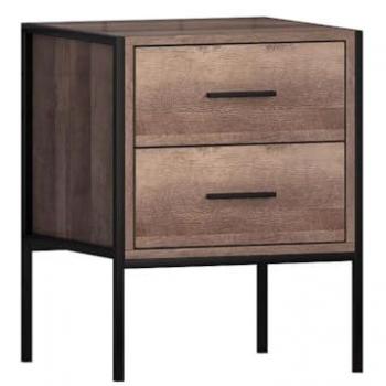 Industrial Modern 2 Drawer Nightstand with Wood Effect and Black Metal Frame
