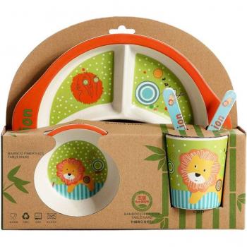 Children's Training Tableware Set in Bamboo Fibre with Cartoon Theme