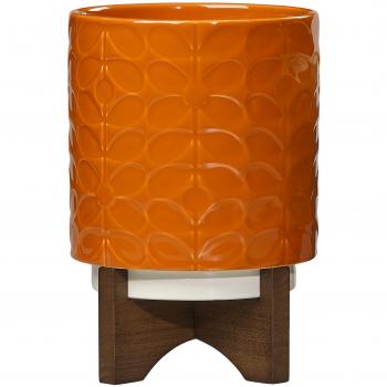 Orla Kiely Medium Ceramic Plant Pot with Stand in 60's Stem Orange