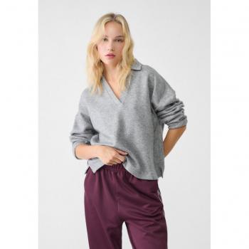 Stradivarius Grey Melange Polo T-Shirt M