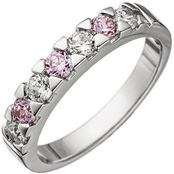 Rosa-weißer Zirkonia-Damenring JOBO in 925 Silber, Größe 58