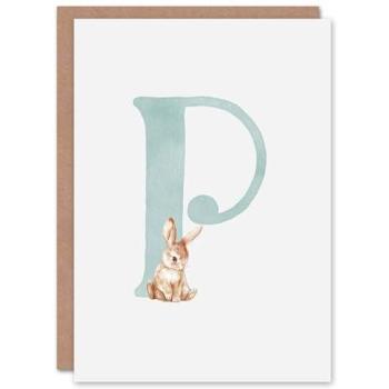 Pink‑Blue P‑Letter Bunny Celebration Card