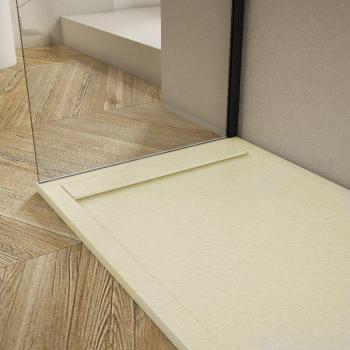 Mirro – Bac de douche 70x130 cm, extraplati, ribera en résine ardoisée beiges, grille correspondante