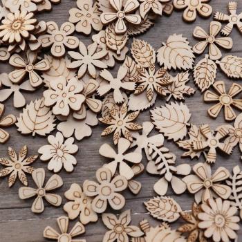 100 uds 20mm Decoraciones de Madera Natural para Artesanía (Patrón Mixto)