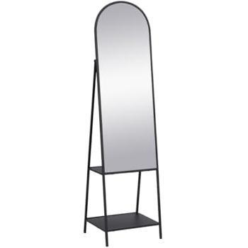 Specchio a Piede con 2 Ripiani, L46xP41xH172 cm, Metallo Nera – Livio