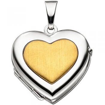 Bicolor Medaillon Herz für 2 Fotos 333 Gold