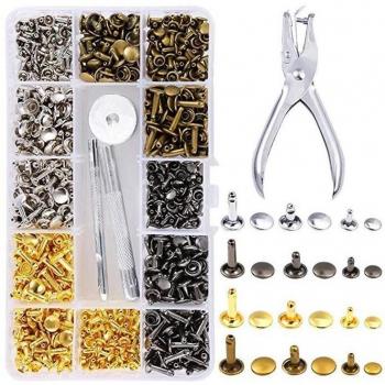 360Pcs Metal Studs Double Cap Rivets with 4 Fixing Tools for Leather Craft (Gold)