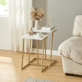 Salem 2er Set Nesting Tables Gold / Marmor, weiß