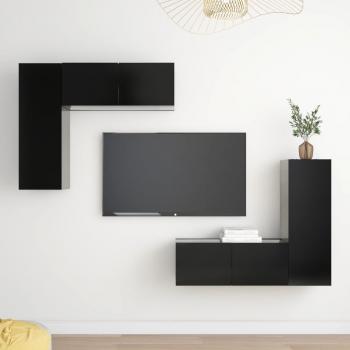 VidaXL Mobilier de salon TV 4 pcs Noir Bois d'ingénierie