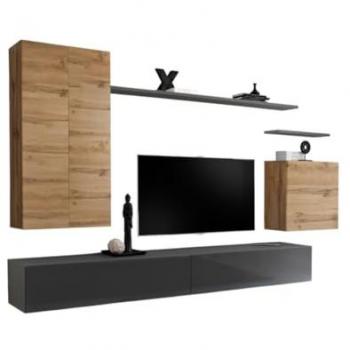 Salotto Set Mobile Switch II Design – Tavolozza Rovere Wotan, Grigio Lucido