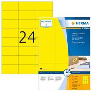Herma 100-Unit Yellow A4 Sticker Sheet – 70x37 mm