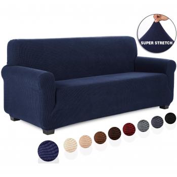 TIANSHU Housse de canapé 3 Places, Jacquard Bleu Foncé