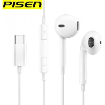 PISEN Type-C Mobile Phone Headphones Semi-In-Ear Wired for Huawei Mate40, Xiaomi 10, Glory V30pro (White)