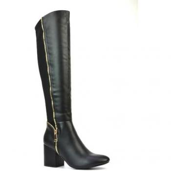Xy London Ronald Silver Zip‑Up Knee‑High Boots, Black, Mid Block Heel – Size 5