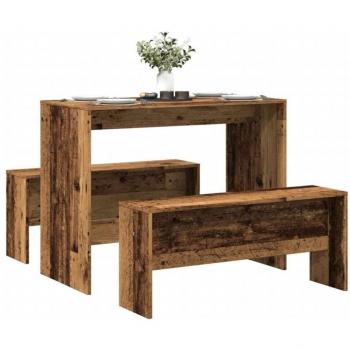 Conjunto Mesa y Bancos TORANA, 3 piezas en madera de ingeniería patinada
