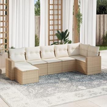 Ensemble de salon de jardin 7 pcs beige en résine tressée avec coussins