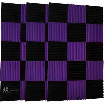 Paquete de 48 Baldosas Acústicas 12 x 12 x 1 Espuma Insonorizante Negro/Morado