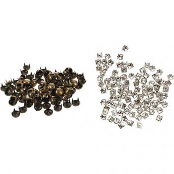 200Pcs Bronze Decorative Rivets for Crafts, 7mm Round & 6mm Square