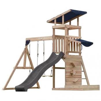 Malik aire de jeux en bois avec 2 balançoires et toboggan