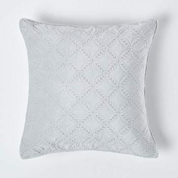 Luxury Grey Quilted Velvet Cushion Cover with Geometric 'Eternity Ring' Design