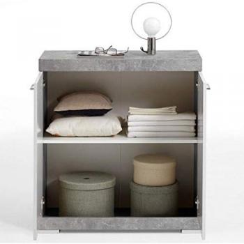 Cómoda FMD 2 puertas color hormigón y blanco 80x34,9x89,9 cm
